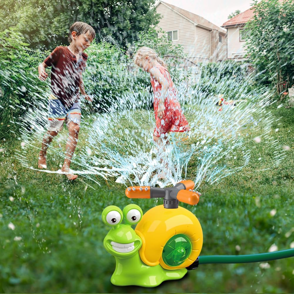 LUSTERMOON 2-in-1 Water Sprinkler Baseball Toy Set, Backyard Spinning Water Spray Toy, Summer Outdoor Sprinkler Toy, T Ball Game, Lawn Backyard Game for Kids (Slug)