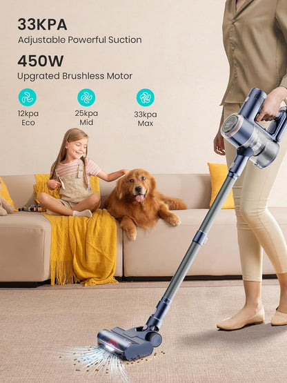 HONITURE Cordless Vacuum Cleaner S15, 450W Powerful Stick Vacuum, Up to 60mins, Big Touch Screen, Vacuum Cleaners for Home, 7x2800mAh Rechargeable Cordless