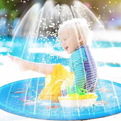 Dhqkqg Splash Pad, 170 cm Sprinkler Play Mat, Foldable Splash Sprinkler Pad, Non-Slip Children's Splash Pad, Summer Sprinkler Water Play Mat with Non-Slip Function for Boys, Girls, Pets