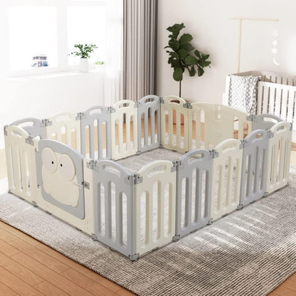 Keezi Baby Playpen, 16 Panels Babies Play Pen Toddlers Fence,Grey