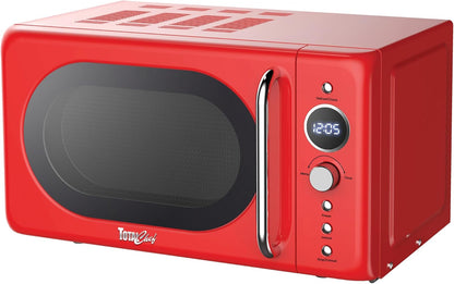 Total Chef Microwave Oven 20L Retro 700W Mini Ovens Digital LED Display 8 Preset Modes 5 Cooking Power Levels 60 Min