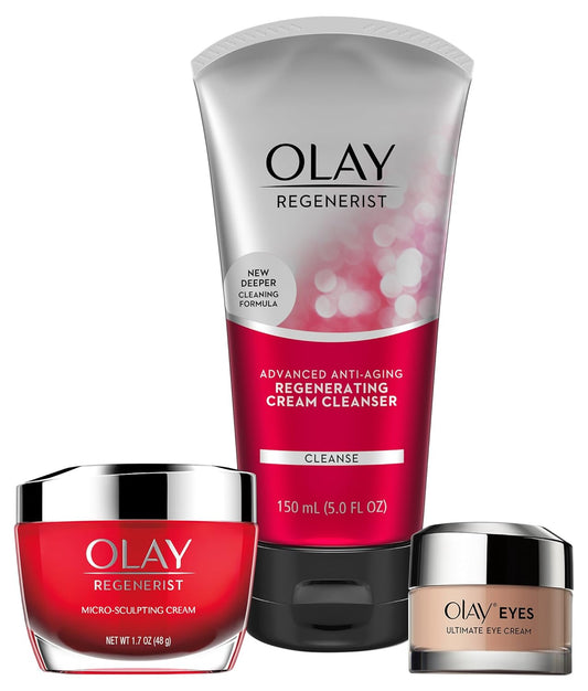 Face Wash by Olay Anti-Aging Skincare Kit with Regenerist Cleanser, Moisturizer & Eye Cream,US PRODUCT