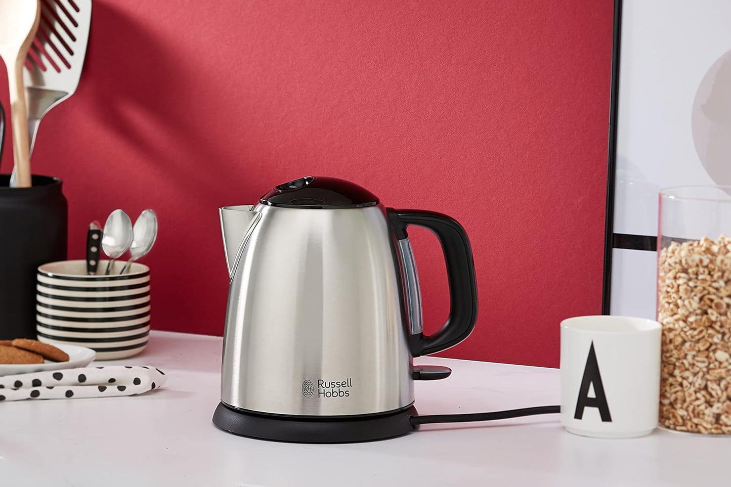 Russell Hobbs Adventure 24991-70 Kettle [1.0 L] Stainless Steel (2400 W, Quick Boil Function, Removable Limescale Filter, External Water Level Indicator, Small Travel Kettle)