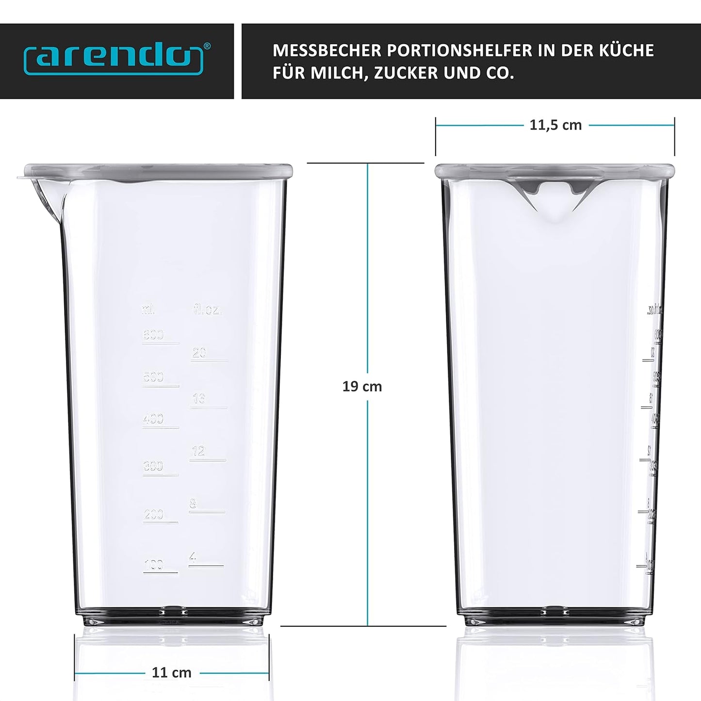 Arendo - Hand blender 1000 watts including measuring cup - four-blade knife - purée rod - continuous control - turbo button - removable mixing base - stainless steel cool grey