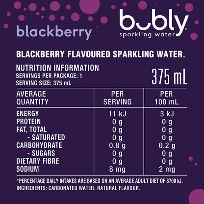 Bubly Blackberry Flavoured Sparkling Water Can 375 ml 8 Pack