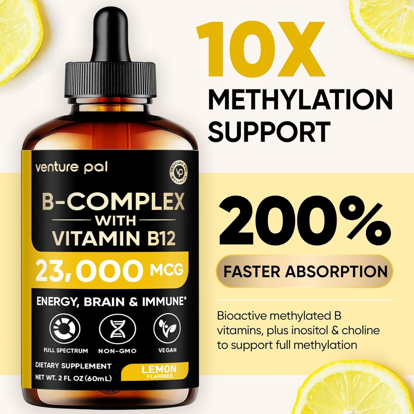 Venture Pal Vitamin B Complex Liquid Drops, B12 Methylcobalamin | B9 Folic | B1,B2,B3,B5,B6,B15 - Vitamin C