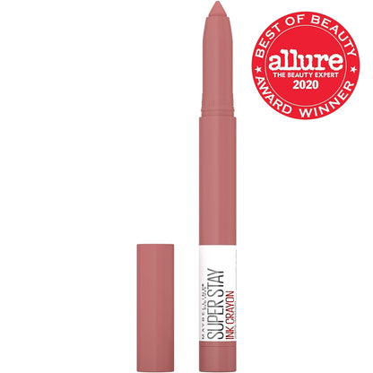 Maybelline Super Stay Ink Crayon Lipstick Makeup, Precision Tip Matte Lip Crayon with Built-in Sharpener, Longwear Up To 8Hrs, On The Grind, Purple Mauve Pink