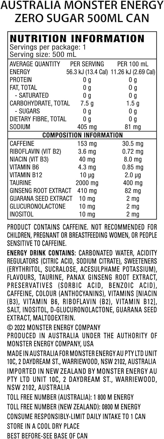 Monster Energy Drink Original Zero Sugar 24 x 500ml