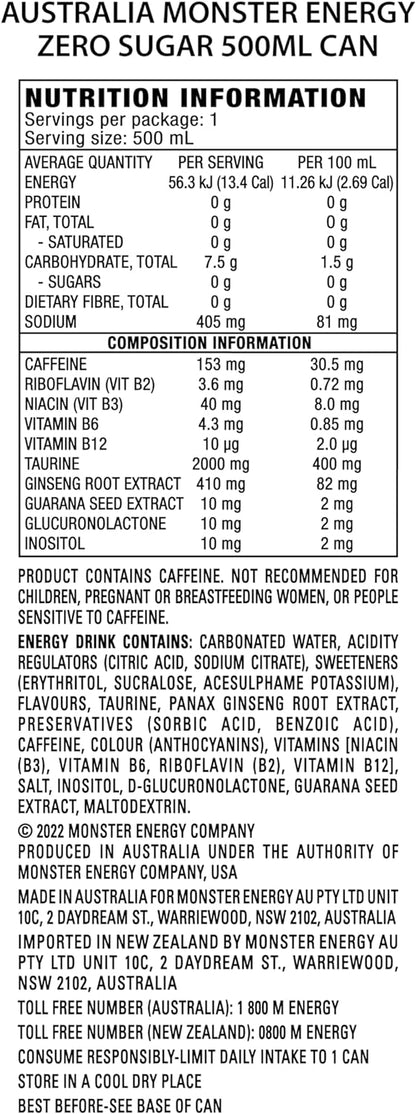 Monster Energy Drink Original Zero Sugar 24 x 500ml