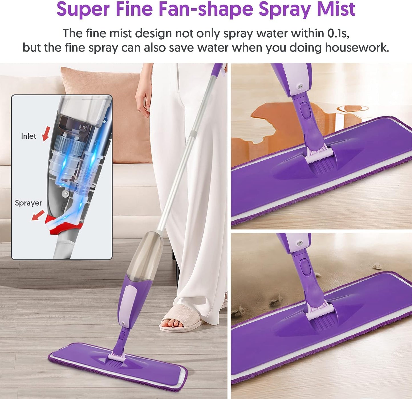 SEVENMAX Spray Mops for Floor Cleaning - Microfiber Floor Mop Dust Mop with 550ML Refillable Bottle & 3 PCS Washable Pads Kitchen Dry Wet Mop for Cleaning Hardwood Laminate Wood Ceramic Tiles Floor