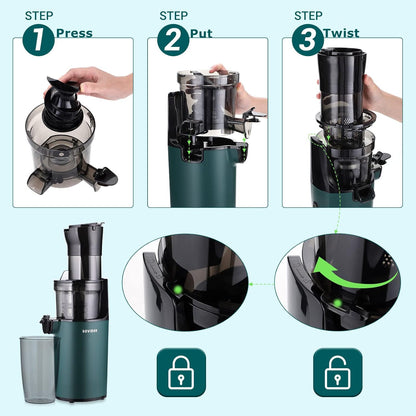 Electric Juicer Fruits Cold Press Squeezer Vegetable Processor Slow Masticating Juicer Machines 200W for Vegetables Celery Wheatgrass Watermelon Carrot Big Wide Chute 800ml Cup BPA-Free Easy to Clean