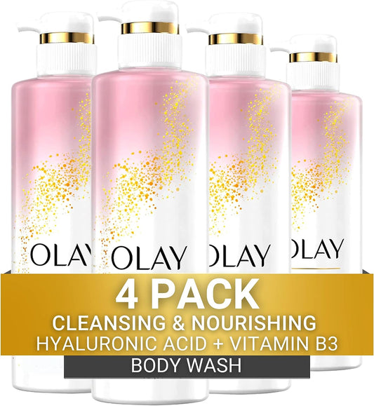 Olay Body Wash Women Cleansing & Nourishing with Hyaluronic Acid & Vitamin B3, 20 fl oz (Pack of 4)