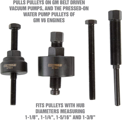 Puller and Installer Kit, Removes and Installs Power Steering Pump Pulleys on Most Domestic Vehicles, Ford, GM, VW , green
