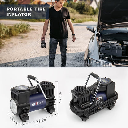 Stealth Air Compressor Tire Inflator Portable 12V DC Auto Digital Tire Pump,120PSI Air Pump for Car Tires with Emergency LED Light for Cars, Trucks, Motorcycles and Other Inflatables ST-IN310DC