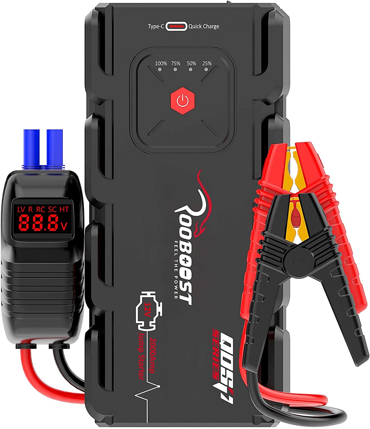 Car Jump Starter 2000A Peak Extreme Safe (Up to 10L Gas or 8L Diesel)