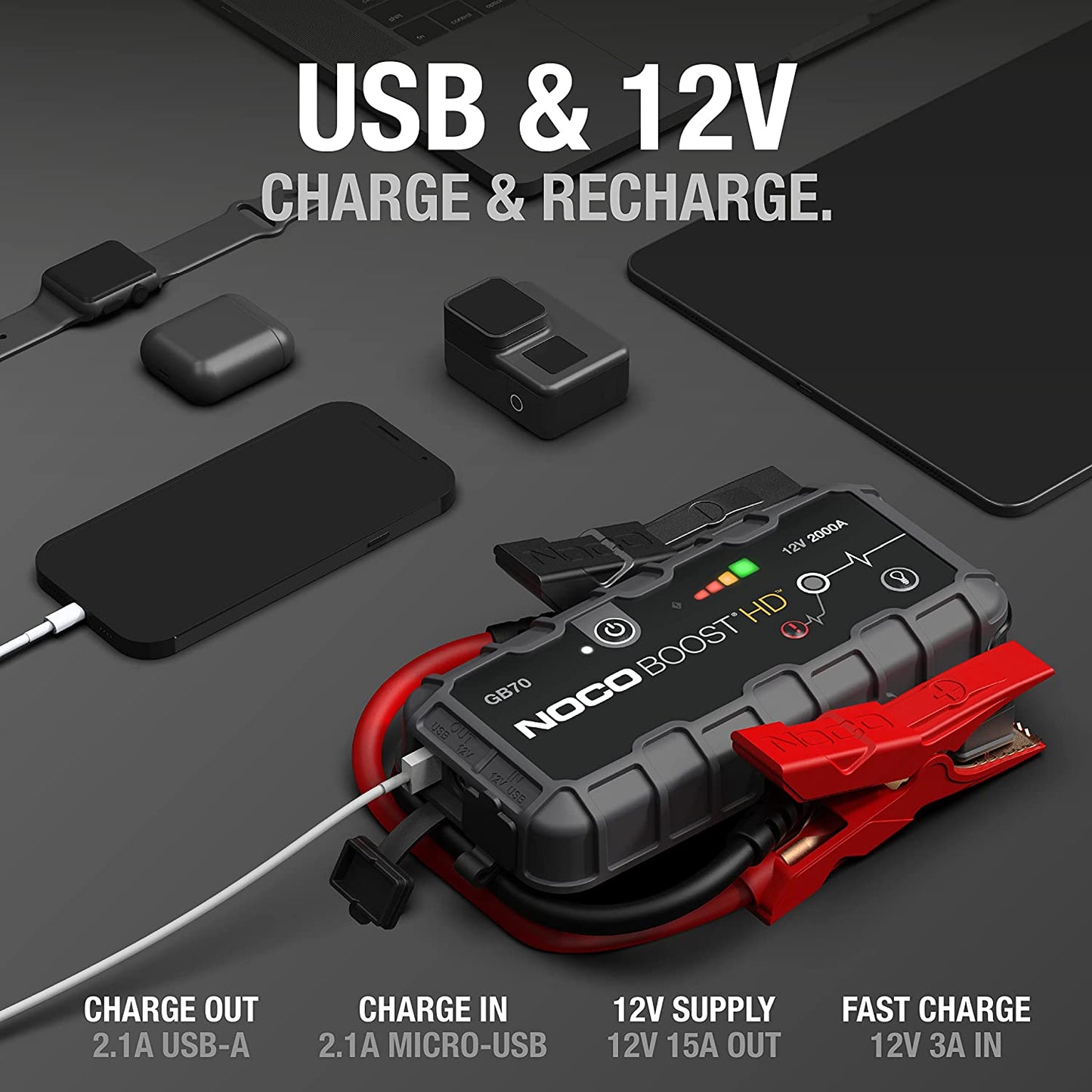 NOCO Boost HD GB70 2000A 12V UltraSafe Lithium Jump Starter Box, Car Battery Booster, Jump Start Pack