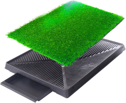 Dog Pee Grass Pad with Tray，Artificial Pet Grass Indoor Dog Potty Pet Potty Training Pads Pet Turf Outdoor Supplies Portable Bathroom, Green, 25x20x2.5inch