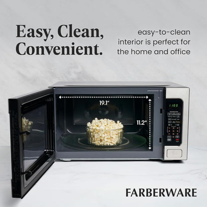 Farberware Countertop Microwave 1100 Watts, 2.2 cu ft - Smart Sensor Microwave Oven With LED Lighting and Child Lock - Perfect for Apartments and Dorms - Easy Clean Black Interior, Stainless Steel