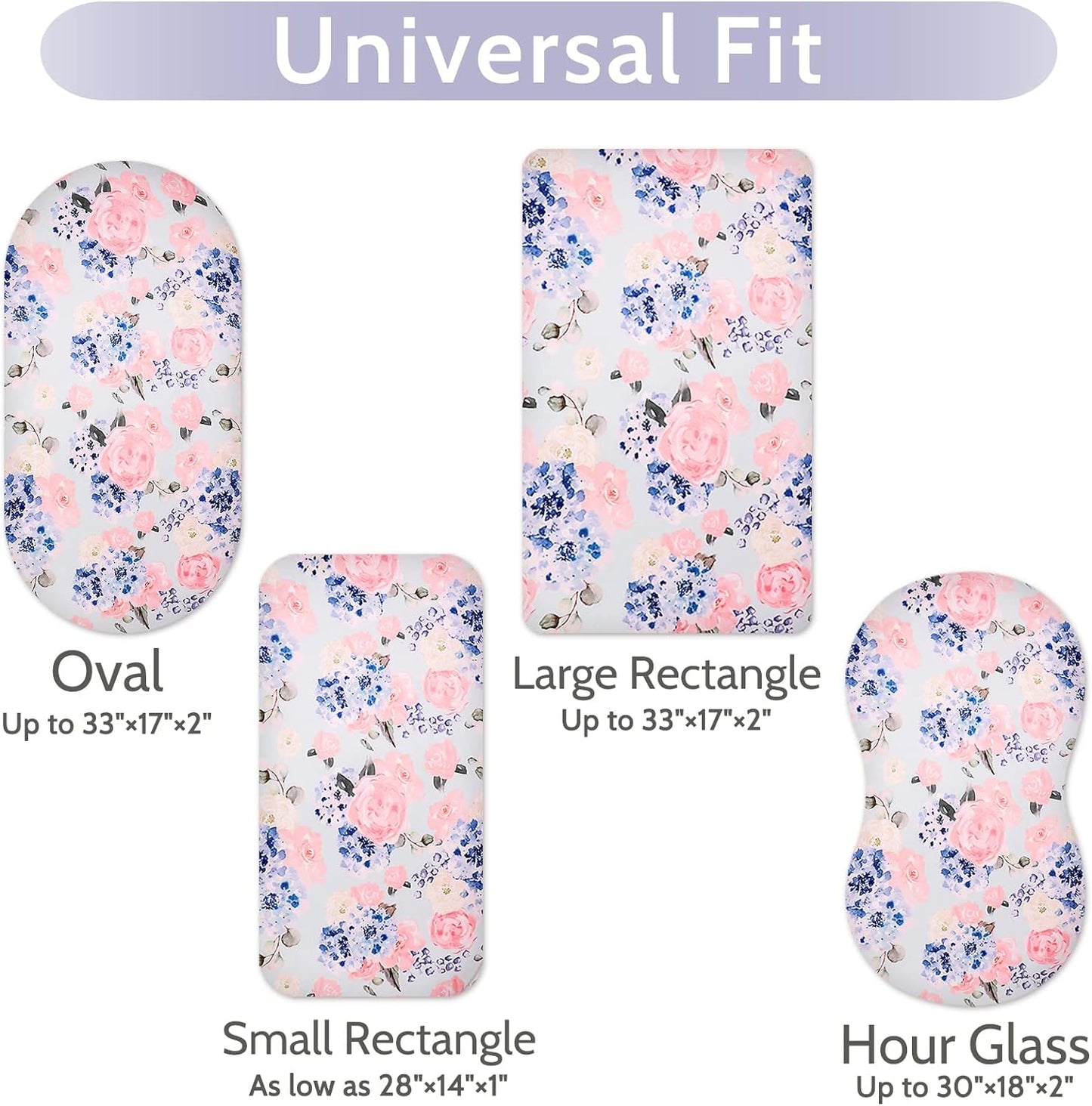 Bassinet Sheets Set for Baby Girl, Stretchy Fitted Newborn Bassinet Sheet, Universal for Oval Rectangle, and Hourglass Bassinet Mattress, Blue and Pink.