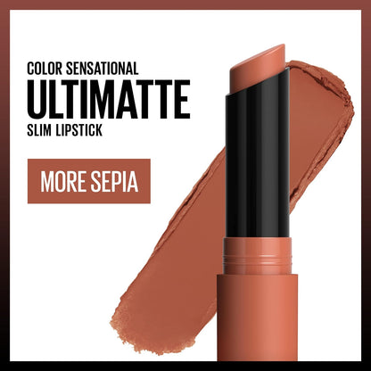 Maybelline Color Sensational Ultimatte Matte Lipstick, Non-Drying, Intense Color Pigment, More Sepia, Mid-Tone Camel