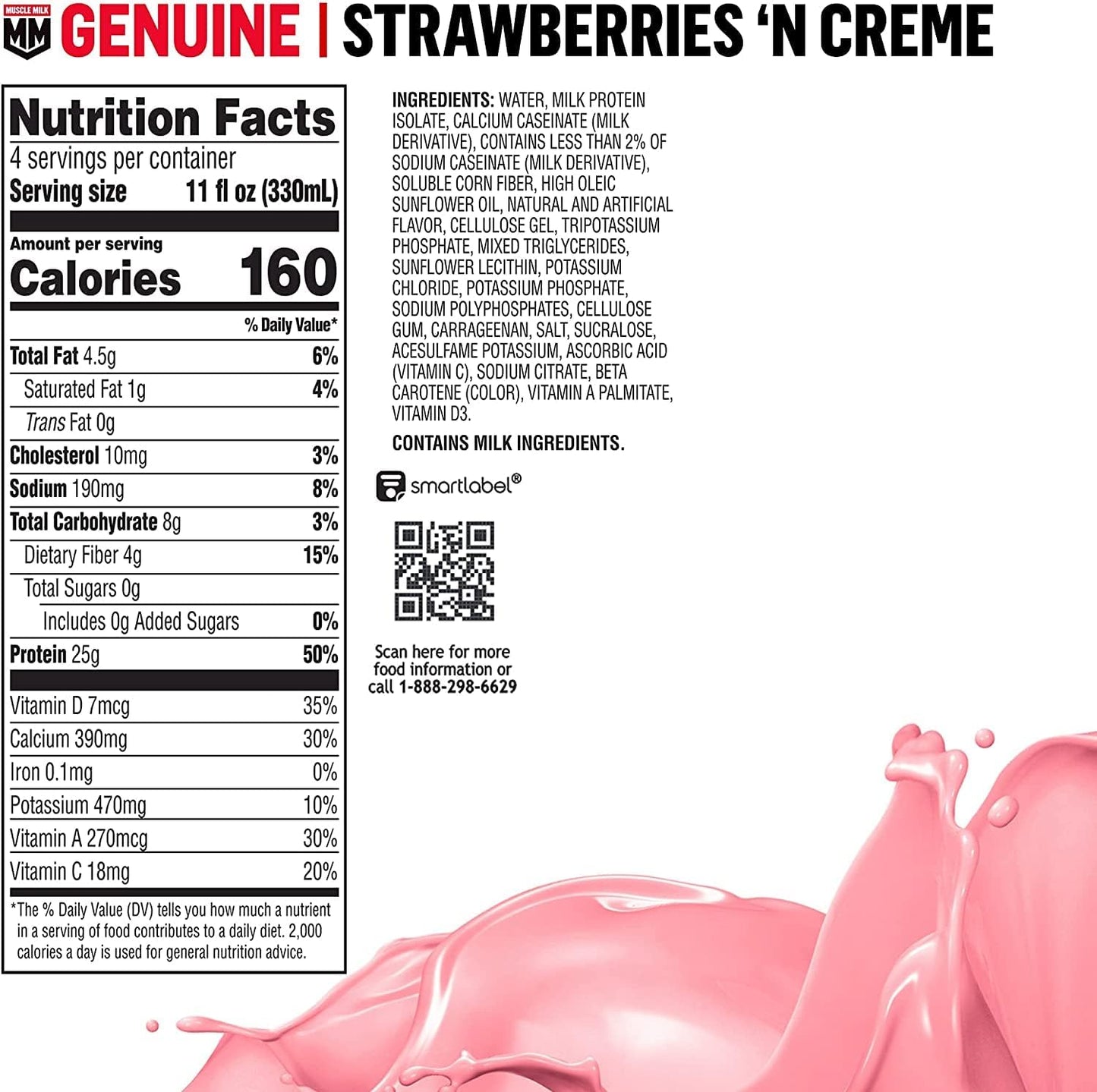 Muscle Milk Genuine Protein Shake, Strawberries 'N Crème, 25g Protein, 11 Fl Oz, 12 Pack