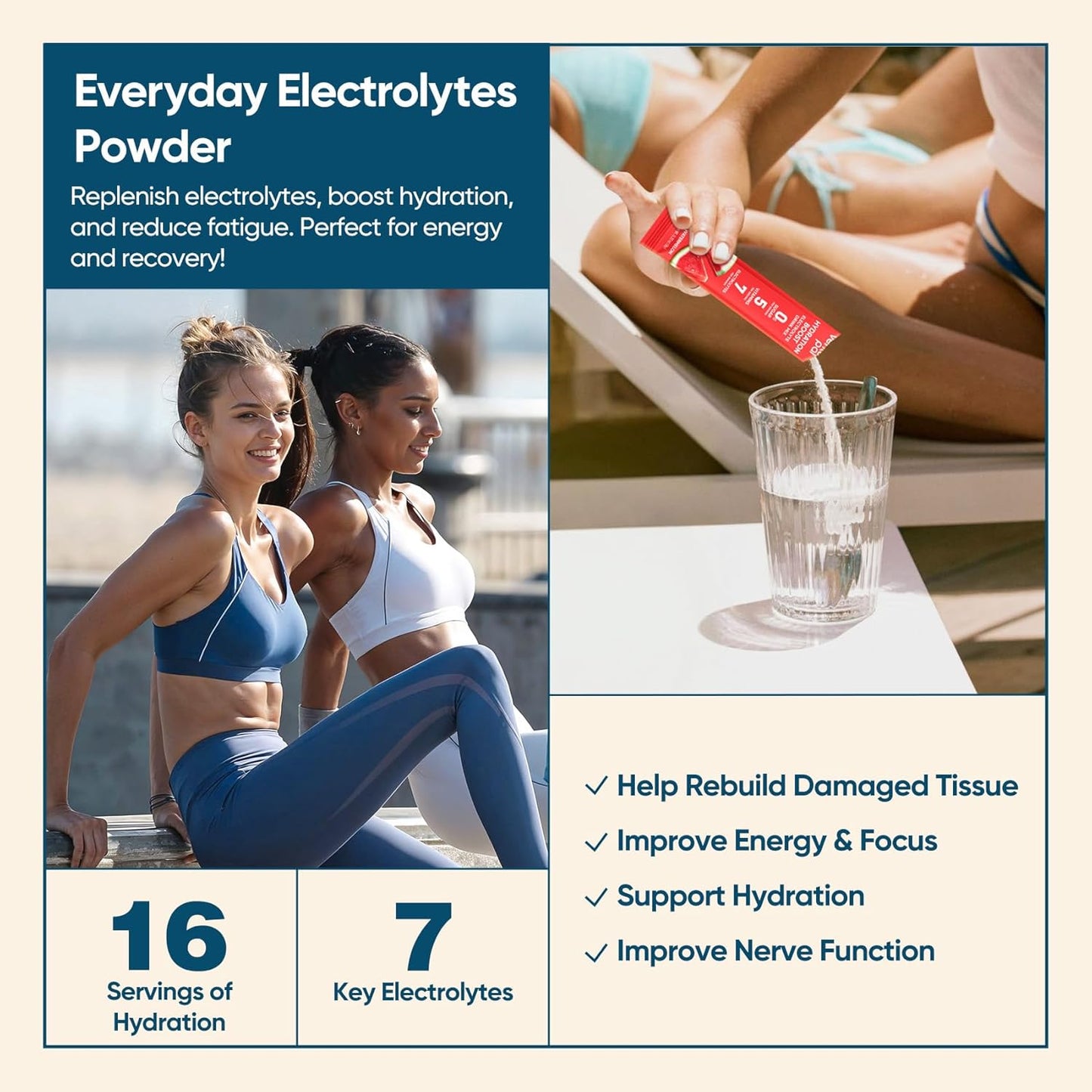 Venture Pal Sugar Free Electrolyte Powder Packets - Liquid Daily IV Hydration Packets for Rapid Rehydration | 7 Electrolytes & 5 Vitamins | Keto Friendly | Non-GMO | Vegan | Fast Dissolve | 16 Sticks