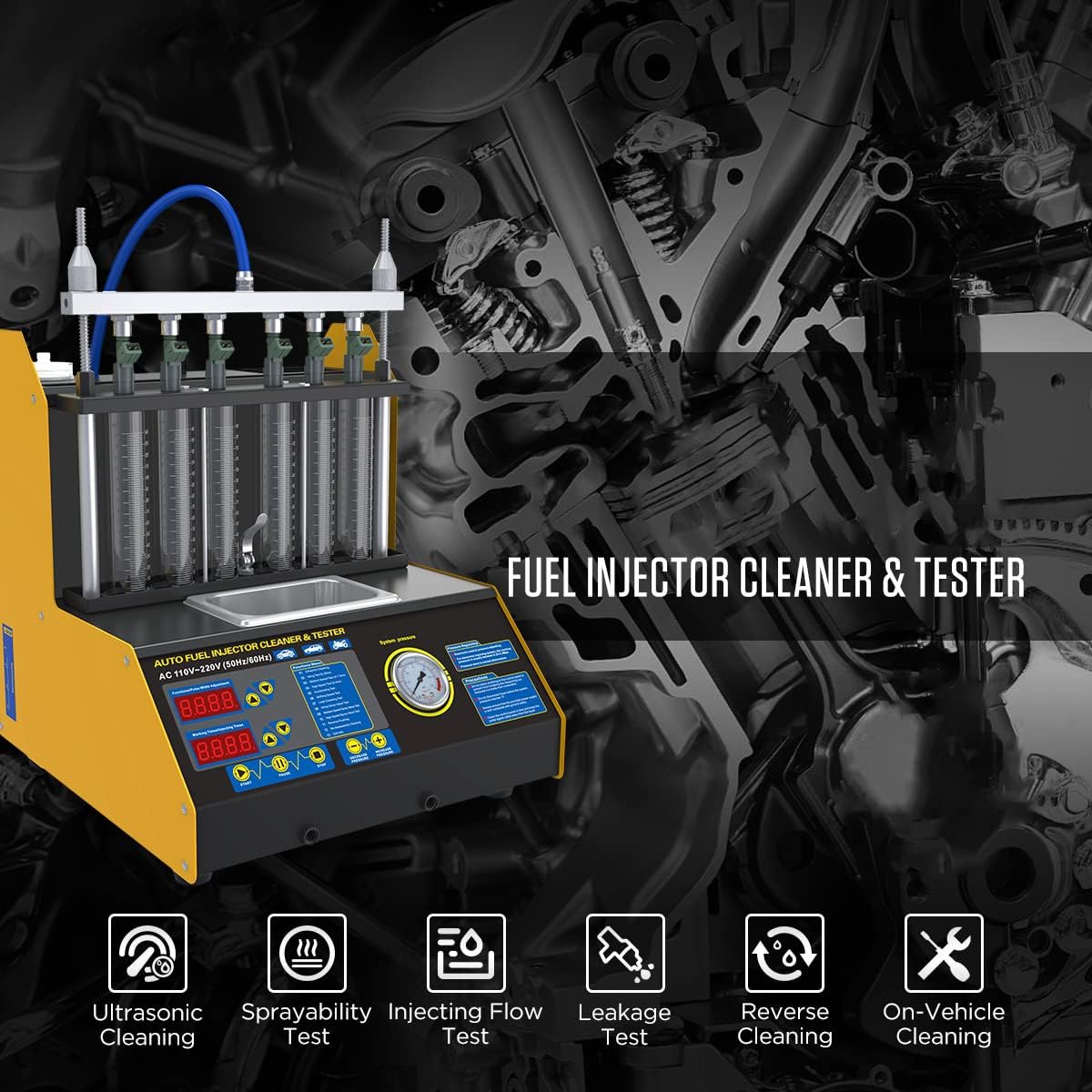 Fuel Injector Cleaner Tester Tools Automotive 6 Cylinder Ultrasonic Wave Fuel Injector Cleaner & Tester Machine CT-200 Car Fuel Injectors Testers 110V/220V
