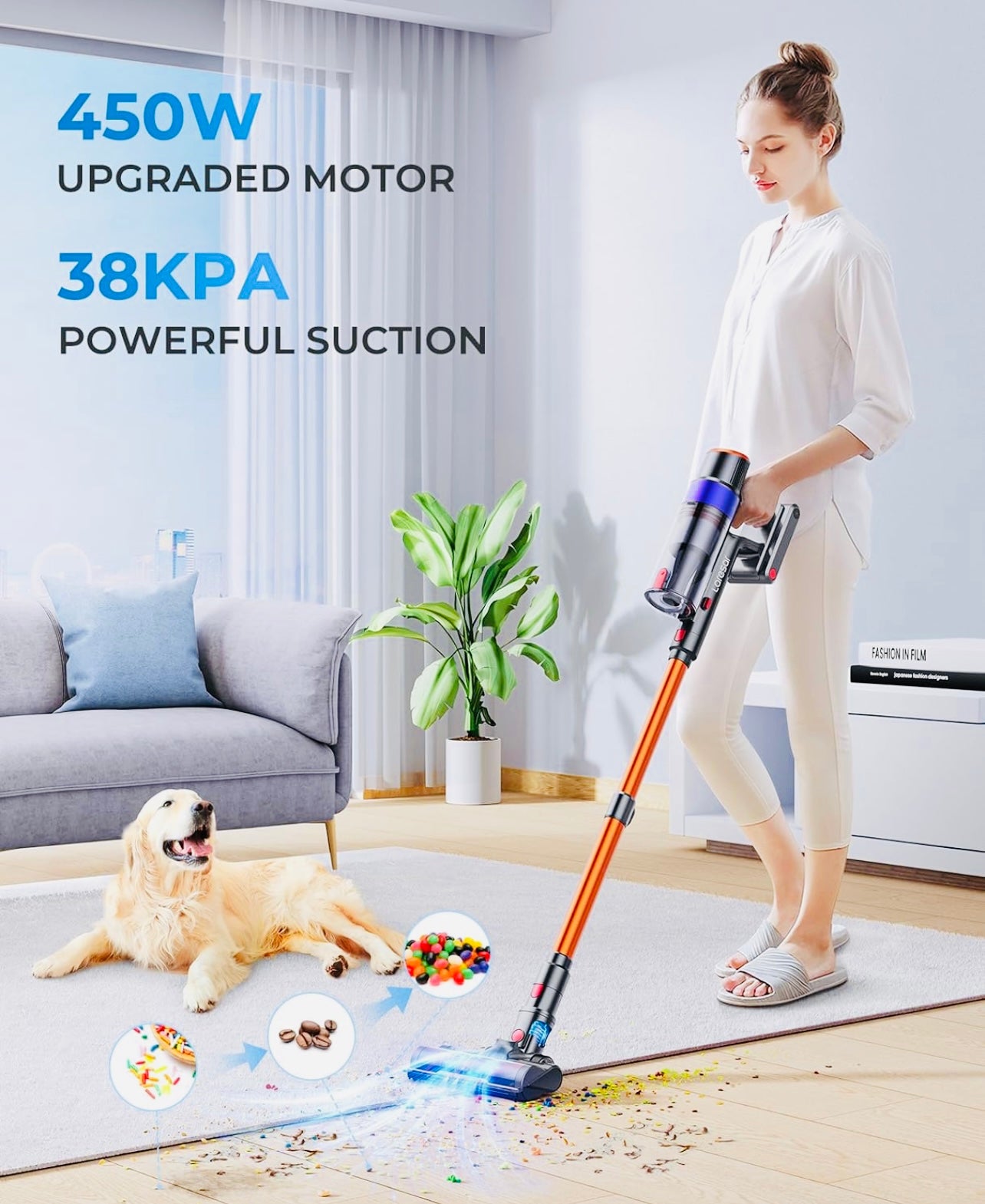 Laresar Cordless Vacuum Cleaners 450W/38KPa Stick Vacuum Cleaner with LCD Touch Screen Up to 55 Mins Runtime, Lightweight Handheld Vacuum for Hardwood Floor Carpet Pet Hair Car Stair