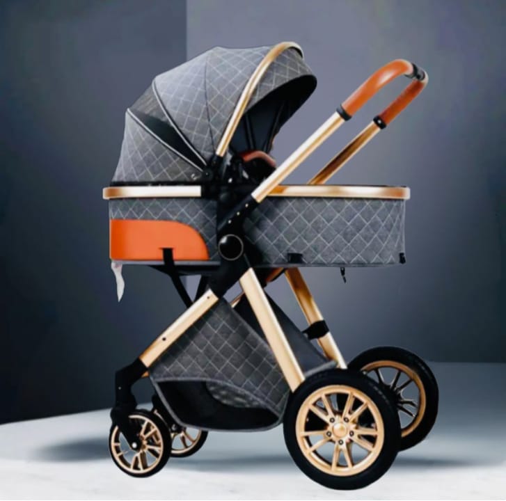 Luxury Multi-functional 2 in 1 Baby Stroller High Eggshell Pram Reclining Light Fold with Bassinet