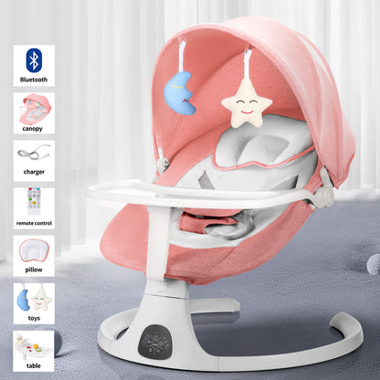 Baby Swings for Infants, Electric Portable Baby Swing for Newborn Baby, Bluetooth Touch Screen/Remote Control Timing Function 5 Swing Speeds 3 Seat Positions Baby Bouncer Girl Pink