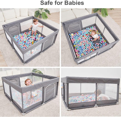PandaEar Grey Baby Playpen, Large Playpen for Toddlers, Sturdy Baby Play (127×127 cm)