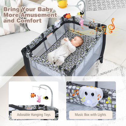 3 in 1 Baby Playard, Convertible Playpen Baby Bassinet w/ Changing Table, Grey