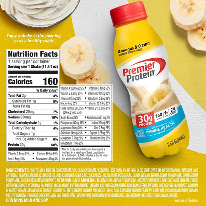 Premier Protein 30g Protein Shake, Bananas & Cream, 11.5 Fl Oz Bottle, (12Count)