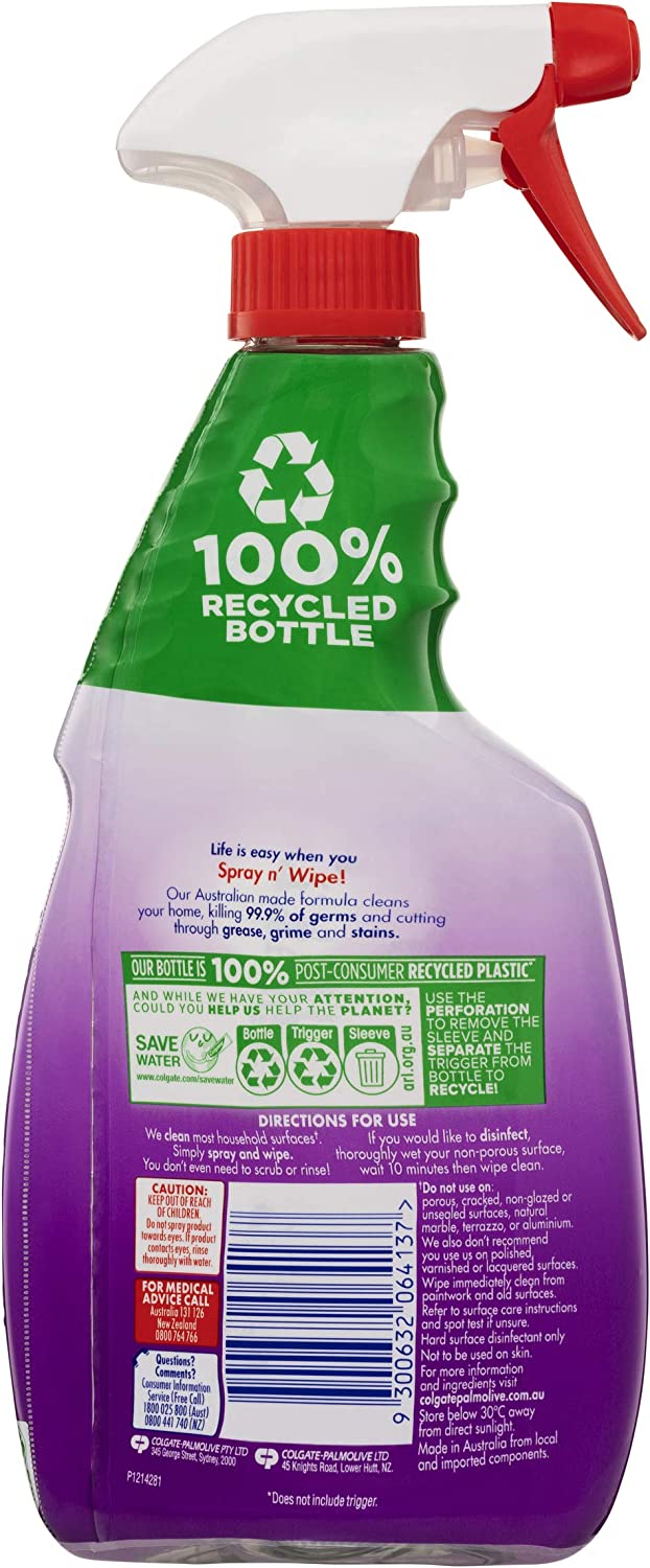 Ajax Spray n' Wipe Multi-Purpose Cleaner Trigger, Antibacterial Disinfectant, 500mL, Lavender & Citrus