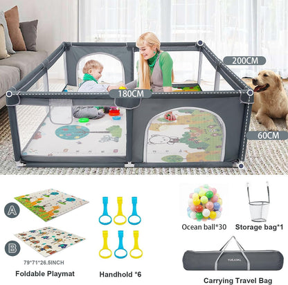 Large Baby Playpen with Mat - 200 x 180 cm