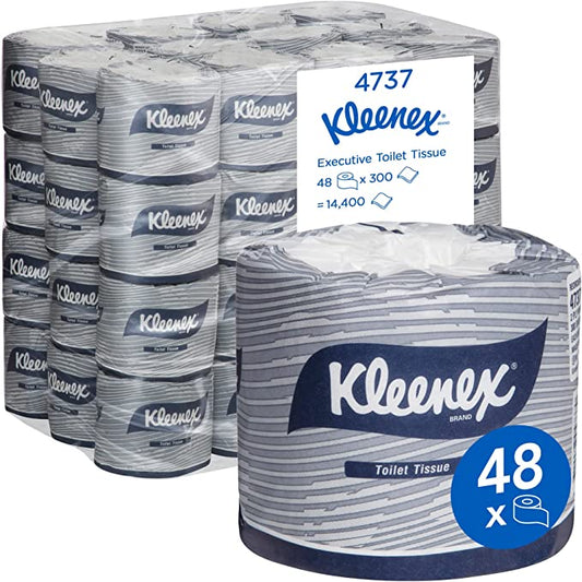 Kleenex 4737 Kleenex Executive Toilet Tissues, White, 300 Sheets, Case of 48 Rolls, White