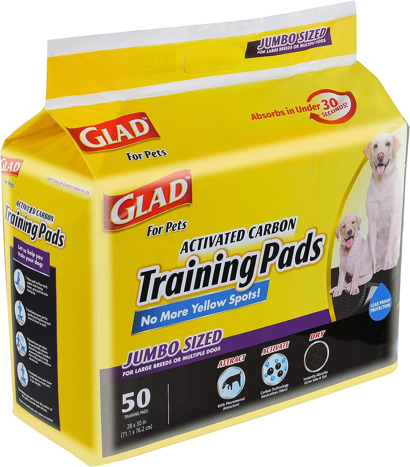 Glad for Pets JUMBO-SIZE Charcoal Puppy Pads | Black Training Pads That Absorb & Neutralize Urine Instantly | New & Improved Quality Dog Training Pads, 60 Count