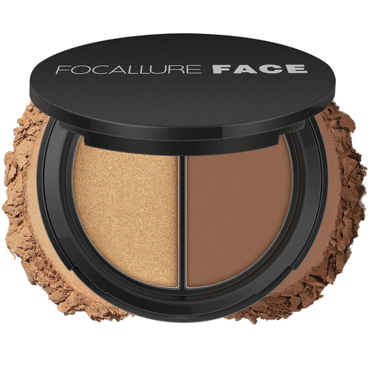 Focallure Bronzer and Highlighter Palette,Face Illuminator Contour Palette,Long Lasting Shimmer Makeup Palette,Cruelty Free Waterproof Matte Bronzer Powder Glow Makeup Kit,Deep Gold&Dark Brown