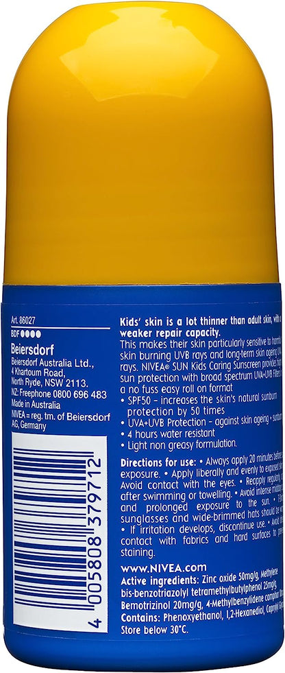 NIVEA SUN Kids Sunscreen Roll On (65ml), 4 Hour Water Resistant & Fragrance-Free