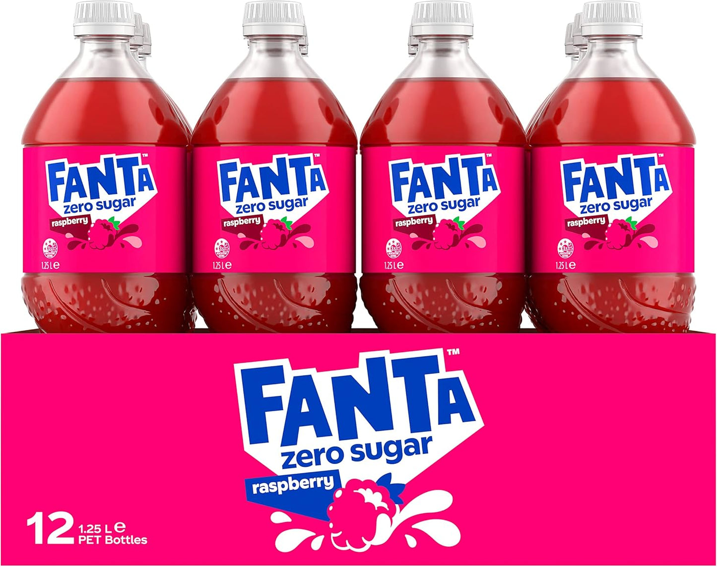 Fanta Raspberry Zero Sugar Soft Drink Multipack Bottles 12 x 1.25L