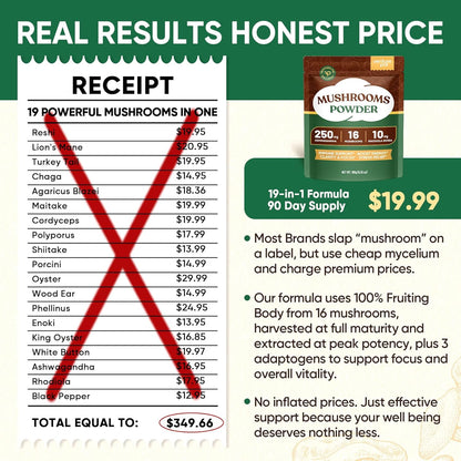 Venture Pal 16 in 1 Mushroom Powder (90 Servings) - 1,557,000mg Mushroom Coffee