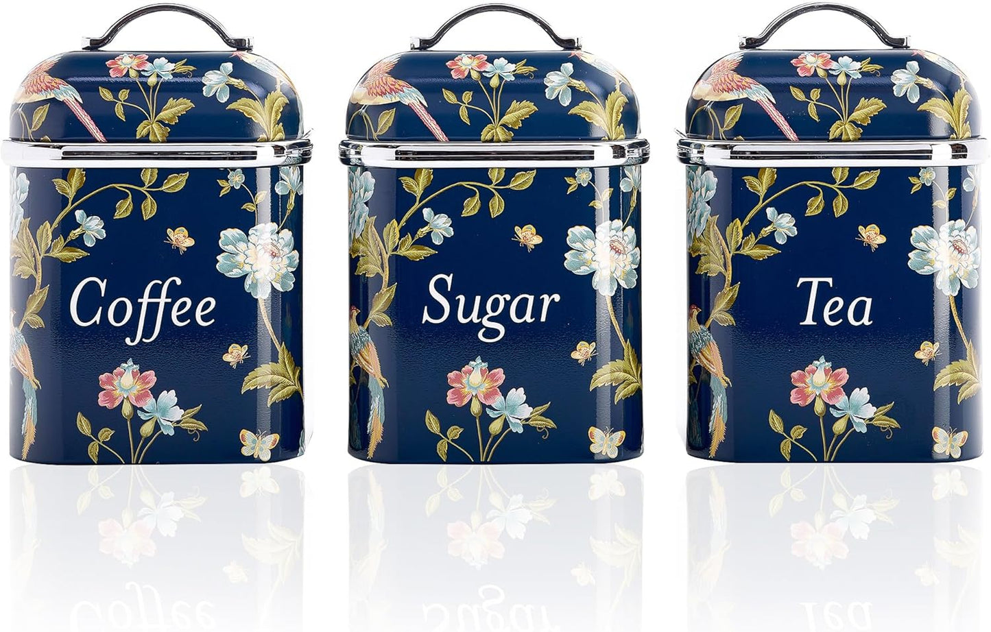 VQ Laura Ashley Tea Coffee and Sugar Canisters Set of 3 Stainless Steel Tea Sugar and Coffee Containers Set