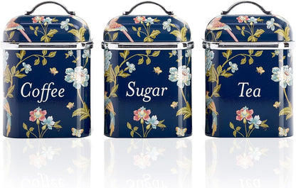 VQ Laura Ashley Tea Coffee and Sugar Canisters Set of 3 Stainless Steel Tea Sugar and Coffee Containers Set