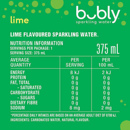 Bubly Lime Flavoured Sparkling Water Can 375 ml 8 pack