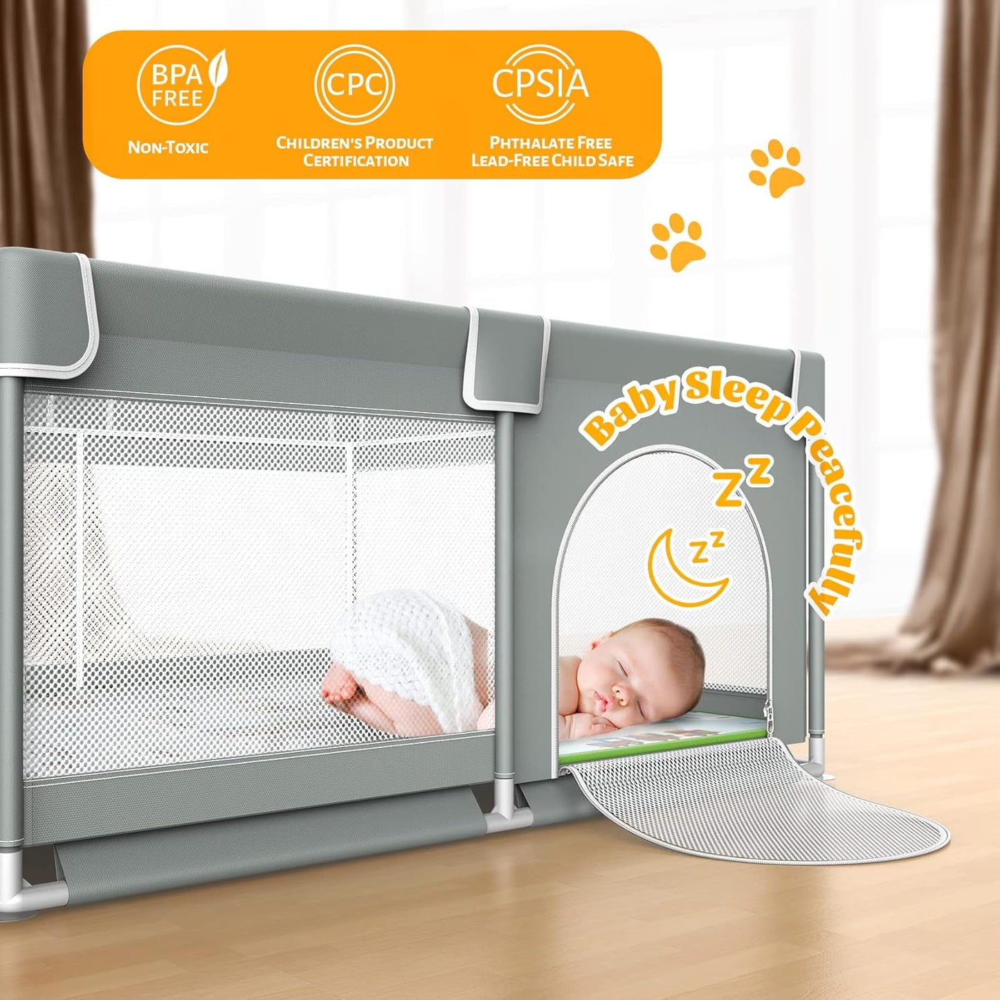 VANCLE Baby Playpen with Mat 127cm x 127cm Playpen for Babies and Toddlers, Gray (127cmx127cm