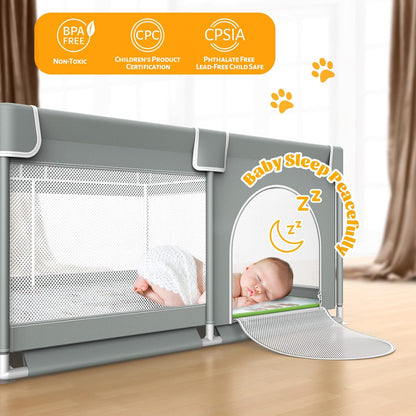 VANCLE Baby Playpen with Mat 127cm x 127cm Playpen for Babies and Toddlers, Gray (127cmx127cm