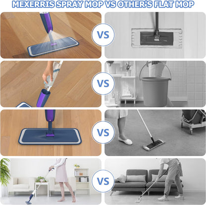 Spray Mops Wet Dry Mops for Floor Cleaning - MEXERRIS Microfiber Hardwood Floor Mop with Spray Dust Mops with 2 Bottle 4 Replacement Mop Pads Flat Mops for Laminate Wood Vinyl Tiles Floor Cleaning