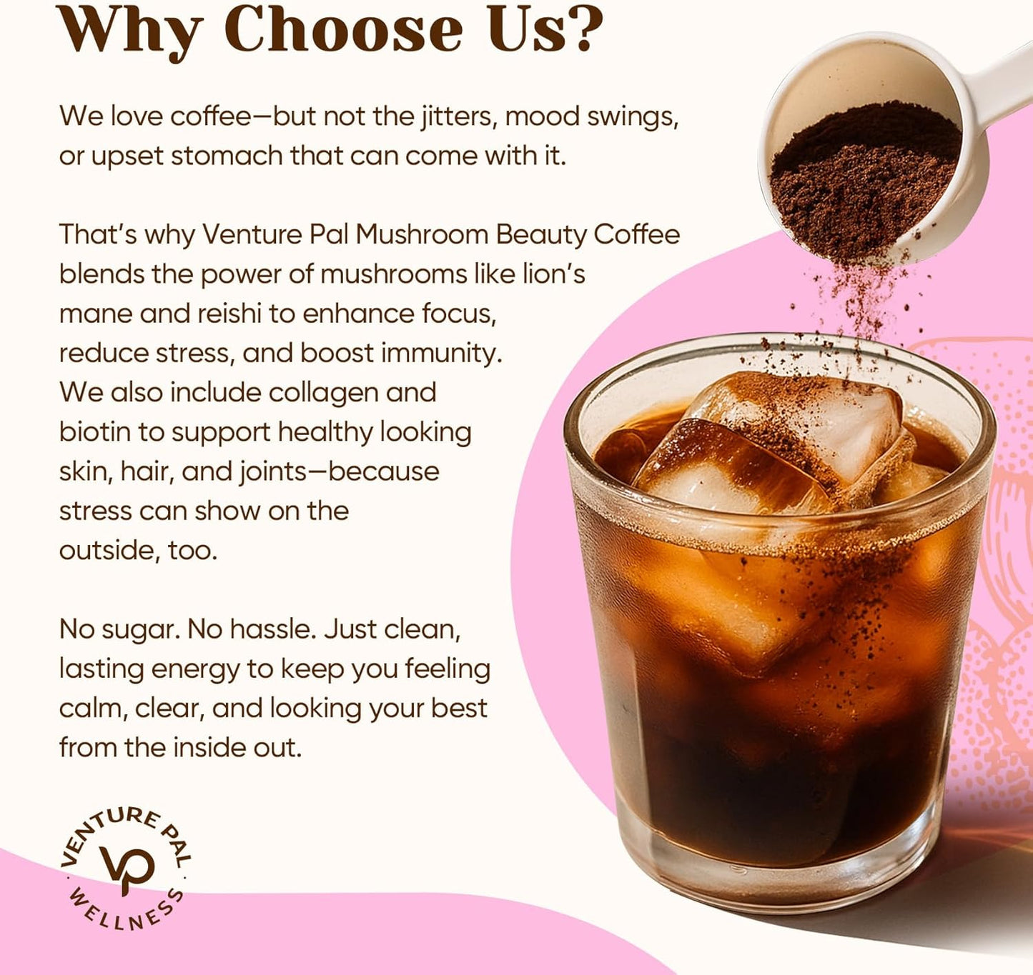 Venture Pal Premium Adaptogenic Mushroom Coffee with Multi Collagen,30 Servings