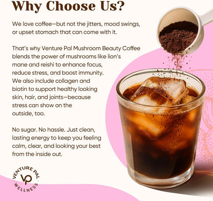 Venture Pal Premium Adaptogenic Mushroom Coffee with Multi Collagen,30 Servings