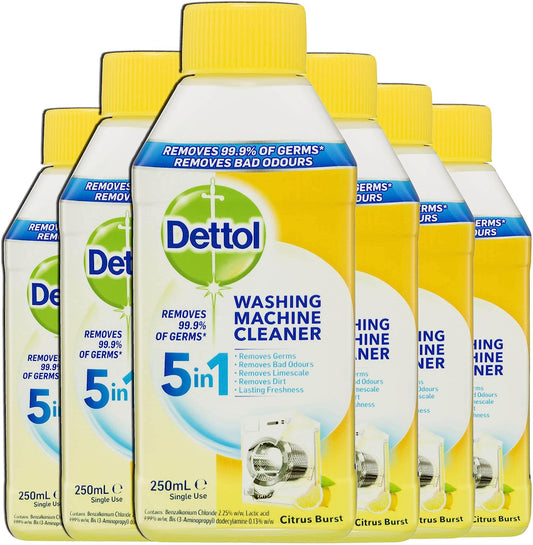 Dettol Antibacterial Laundry Washing Machine Cleaner Lemon 250ml x 6 Pack